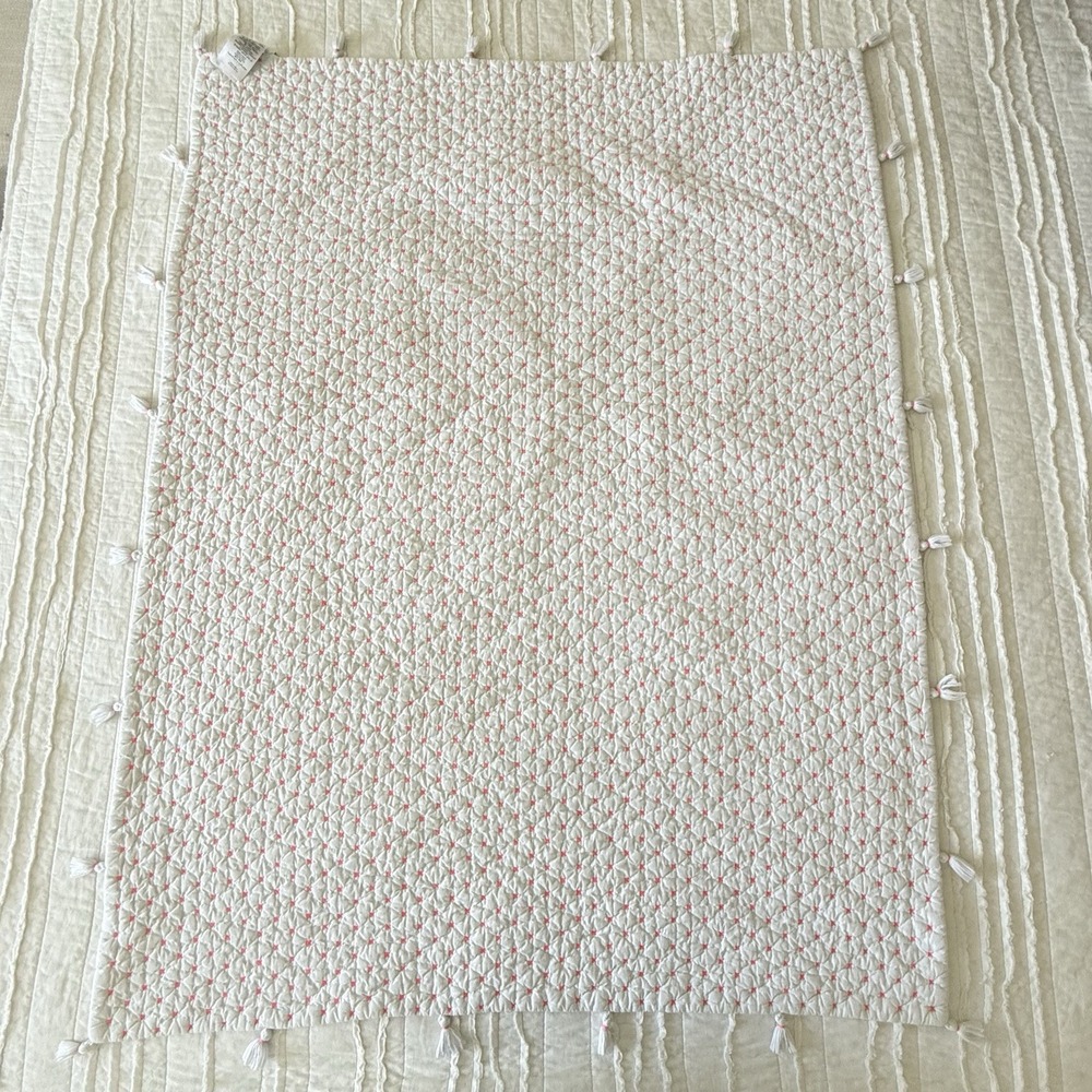 Pottery barn Kids Crib Toddler Quilt Blanket Pink White Nursery Organic Cotton - Picture 2 of 6